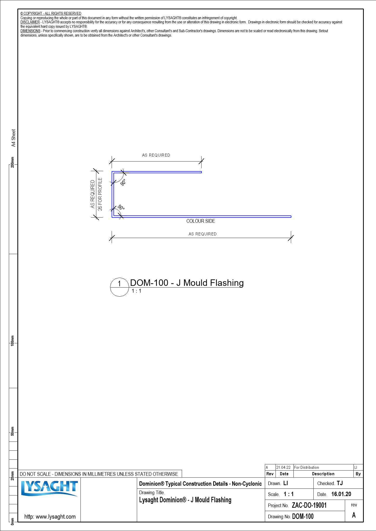 DOM100 Lysaght Dominion® J Mould Flashing